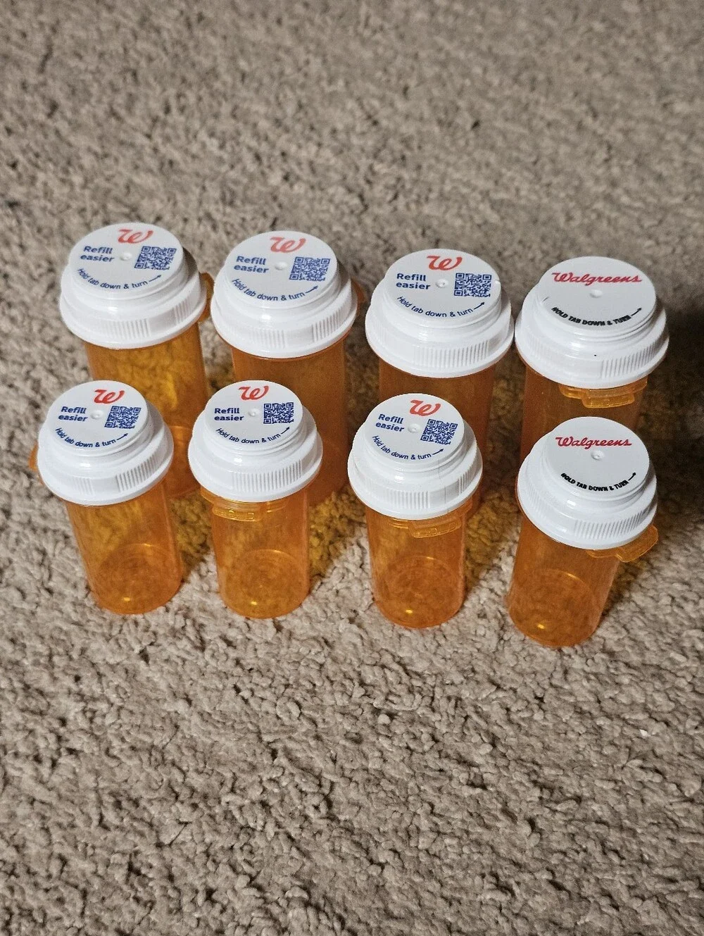 Set of 8 Empty Rx WG Bottles for Storage Art Craft Travel Sewing Organizing Etc